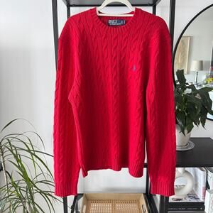 Polo Ralph Lauren Merino Wool Angora Rabbit Hair Red Cable Knit Sweater Men’s L